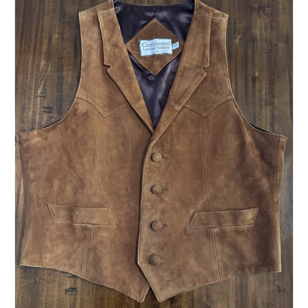 Vintage Western Style Suede Vest Continental Leather Fashions 44R Made In USA
